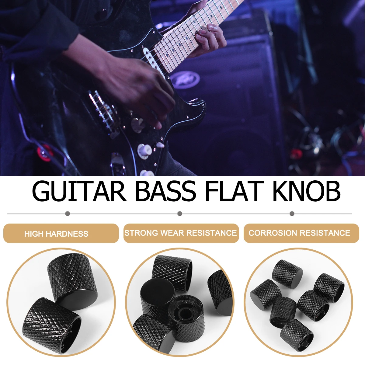 

6PCS 6MM Electric Guitar Metal Knob Durable Bass Metal Flat Tone Knob Electric Guitar Accessory (Black)