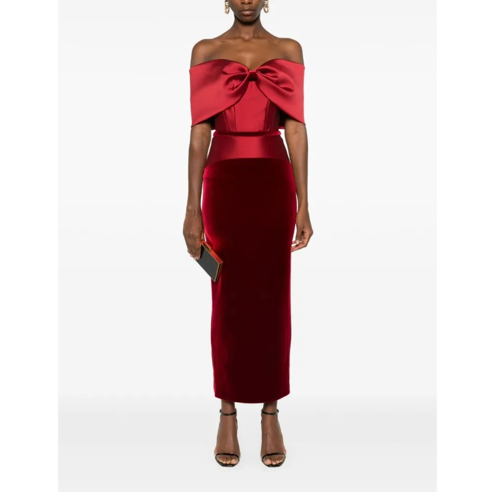 

Elegant Velvet Sheath To Party Bow Caple Sleeves Off The Shoulder Maxi Dress Ankle Length Women Dresses