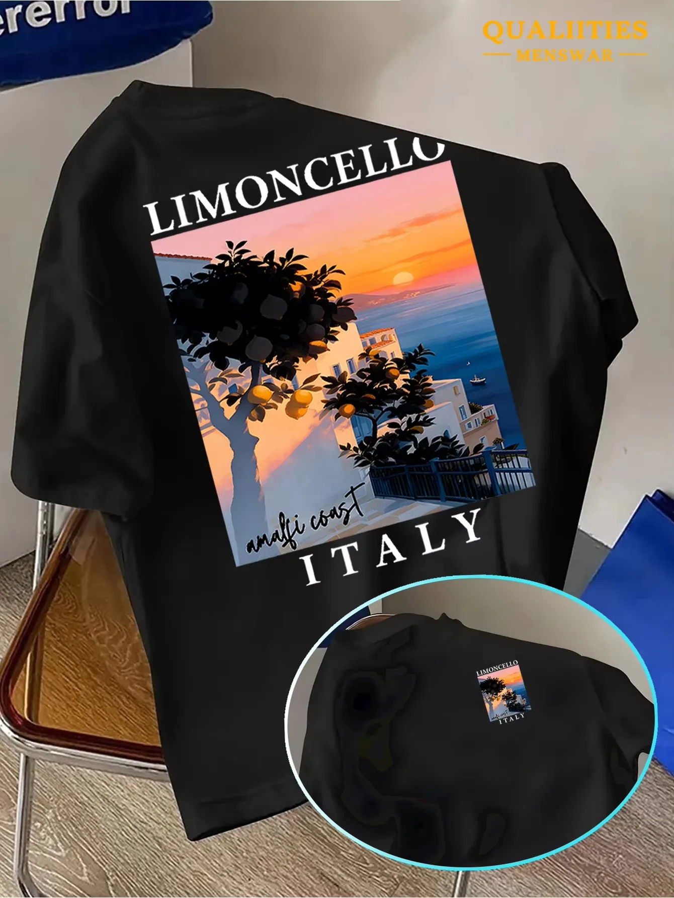 2026 New ITALY Family Matching Oversized Unisex Streetwear TShirt Amalfi Coast Italy Lemon Tree Sunset Print Short Sleeve Tees