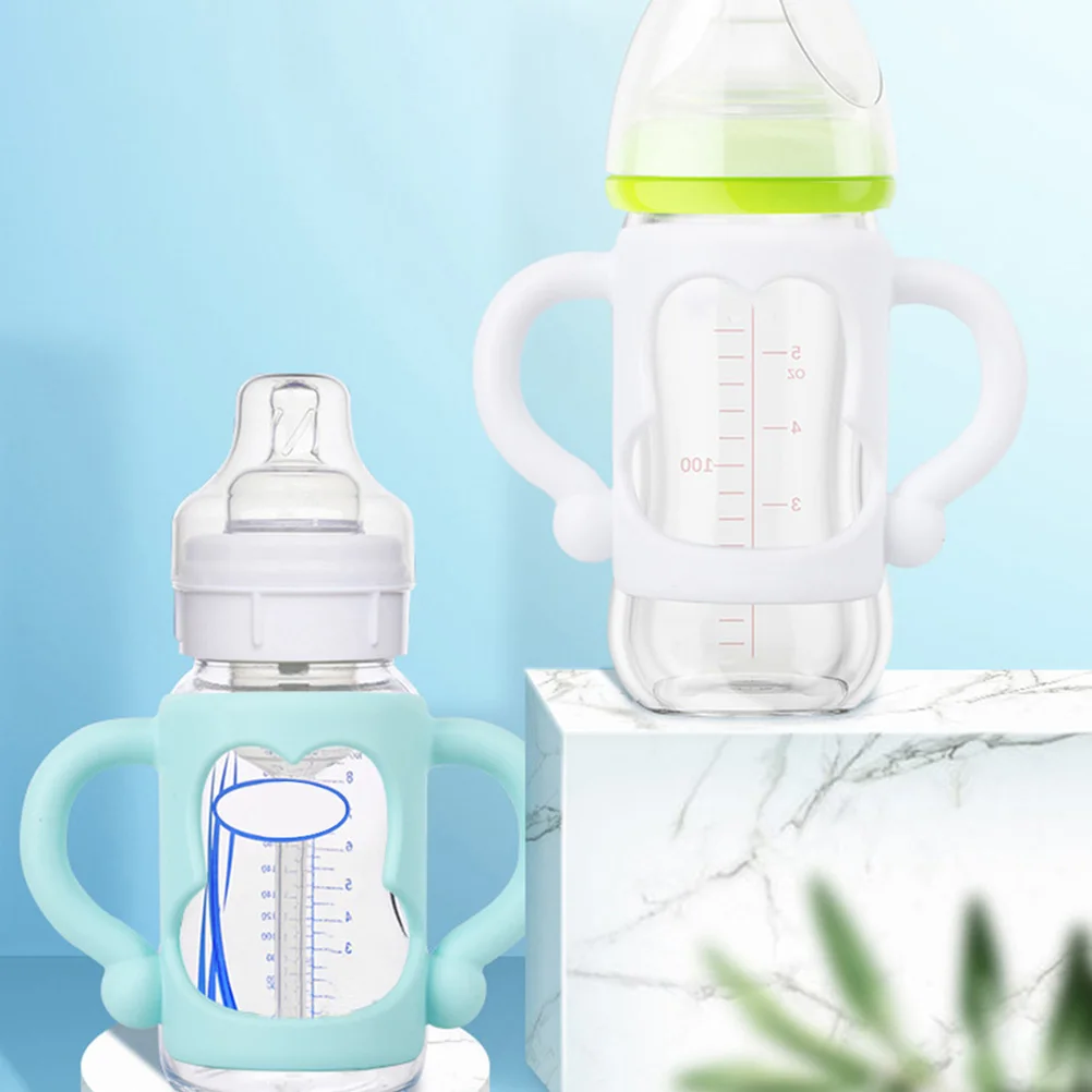 

2pcs Silicone Feeding Bottle Handle Universal Wide Mouth Ergonomic Non-Slip Milk Bottle Handle Easy Install Durable Grip