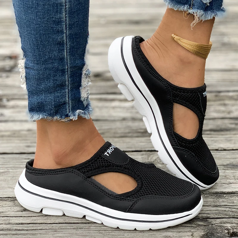 Breathable Mesh Sports Slippers Women Casual Cut Out Wedge Slides Sandals Woman Summer 2024 Comfortable Non Slip Walking Shoes