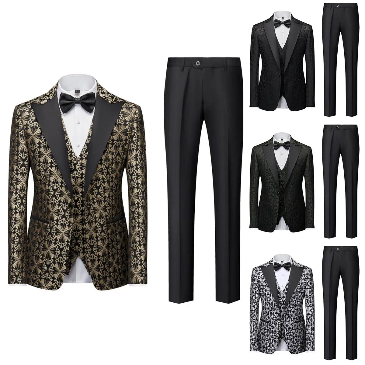 

Handsome Floral 3 Pieces Men Suit Pattern Wedding Tuxedos Customized Fit Party Suits Handsome Formal Coat Pant Vest