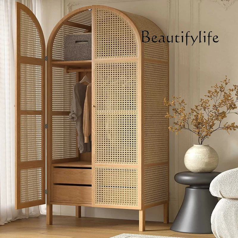

Mumei solid wood rattan wardrobe storage bed and breakfast bedroom simple designer storage wardrobe