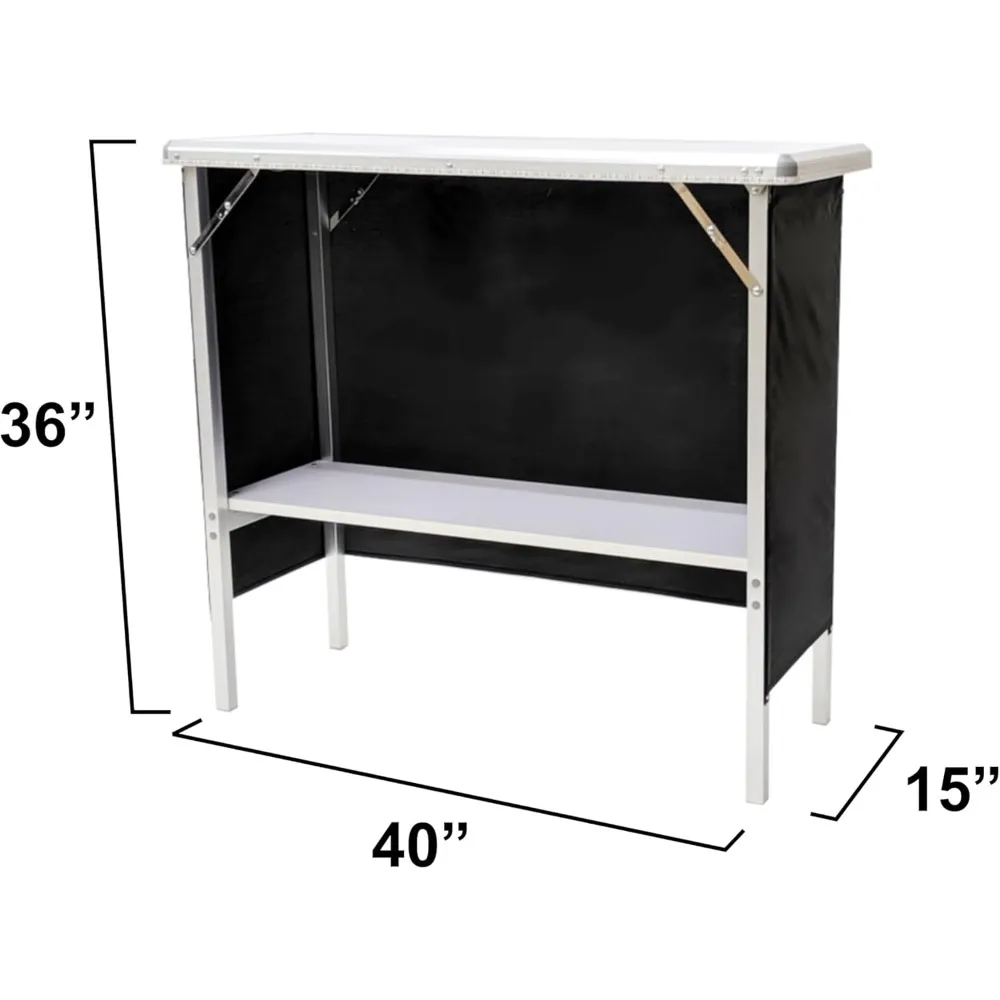 Folding Portable Party Bar w/ 16 LED Light Colors & Wireless Remote, White Surface, Black & Hawaiian Bar Skirts