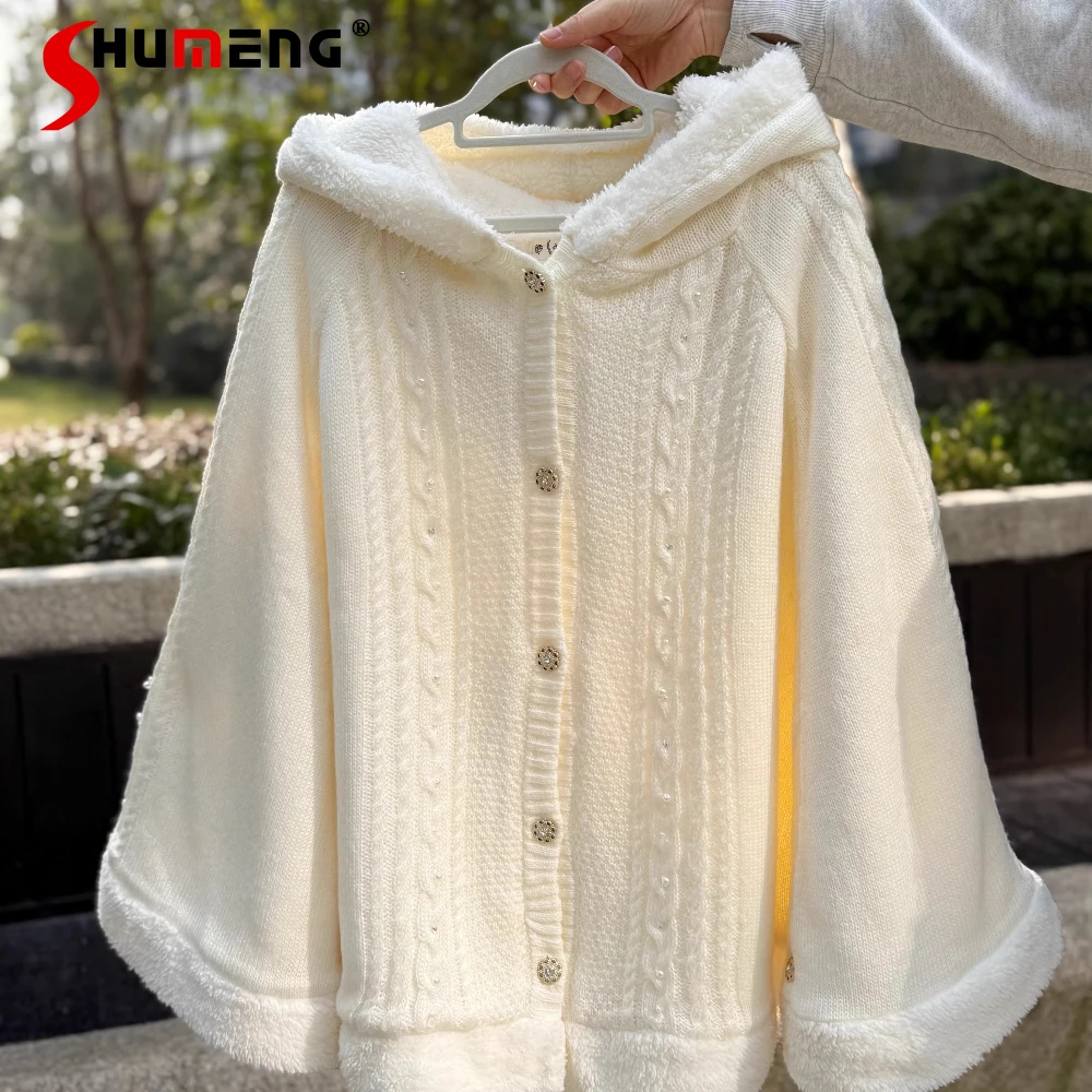 

Элегантный вязаный свитер в японском стиле в стиле ретро, однобортный плащ с капюшоном, толстые флисовые накидки в стиле Лолиты, женские зимние куртки