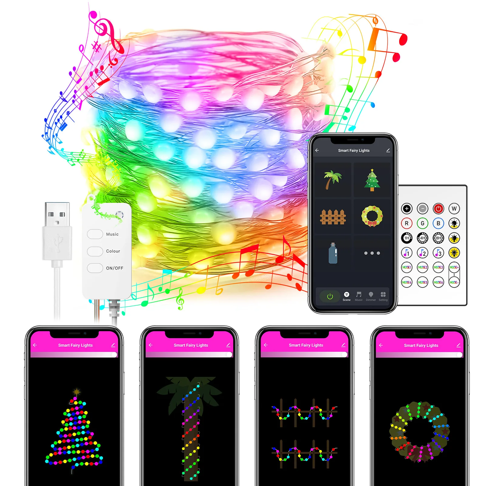 Imagem -02 - Tuya Wifi Smart Fairy Lights Impermeável Rgb String Lights Controle Usb App Guirlanda de Música ao ar Livre Alexa Google Home