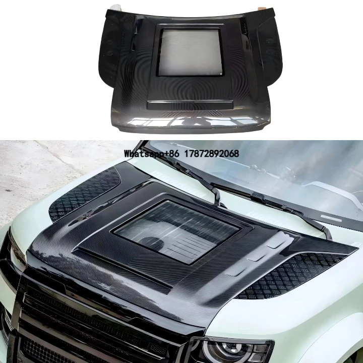 

New Defender Carbon Fiber Transparent SVR Hood Engine Cover Defender 90/110/130 Black Screw-On 2021-2023 Screws 1 Year Warranty
