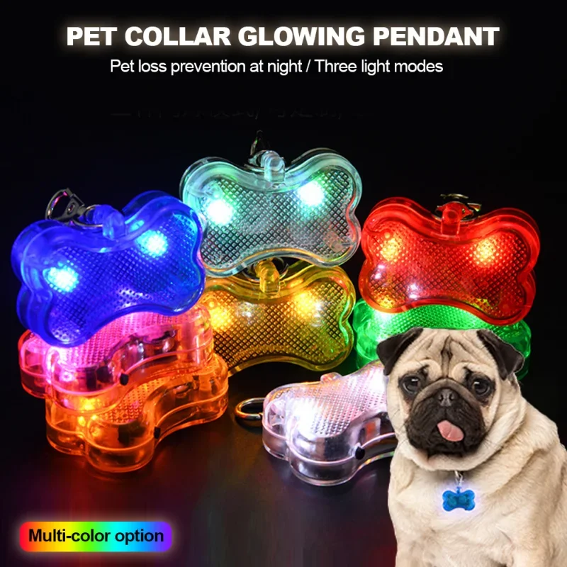 Bone-shaped Luminous Pendant Pet Collar Glowing Pendant Pet Accessories Dog Puppy Walking Warning Light with Hanging Hook Dog