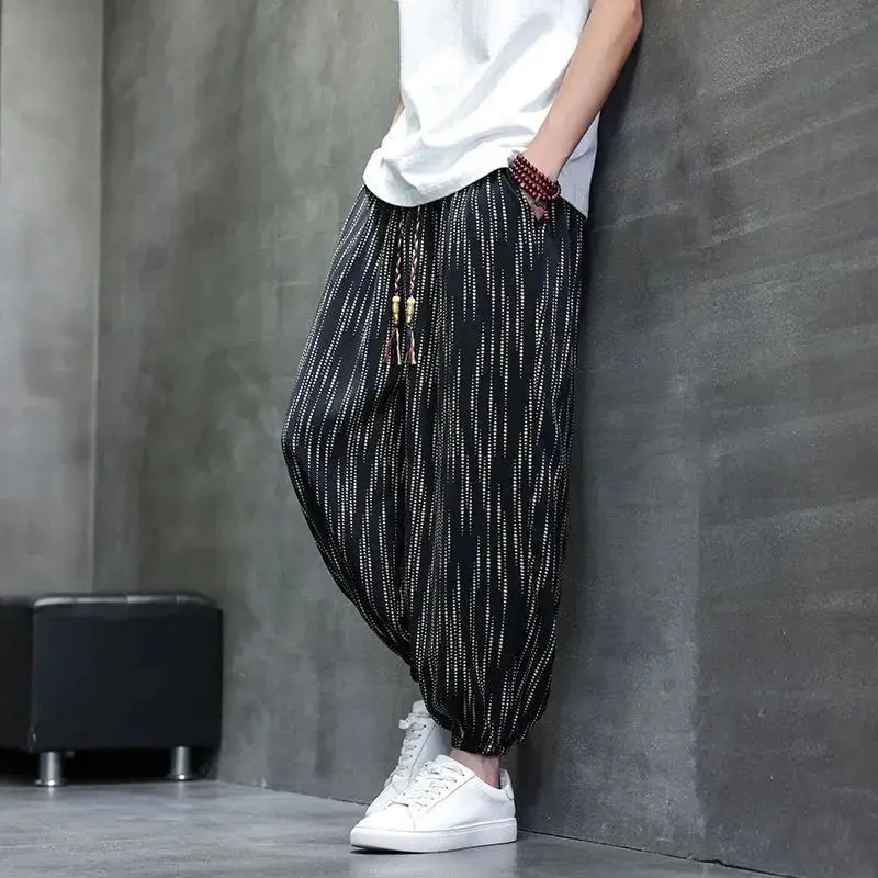 Men's Casual Jogger Pants Summer Thin Loose Fit Harem Pants Streetwear Ankle Length Printed Trousers