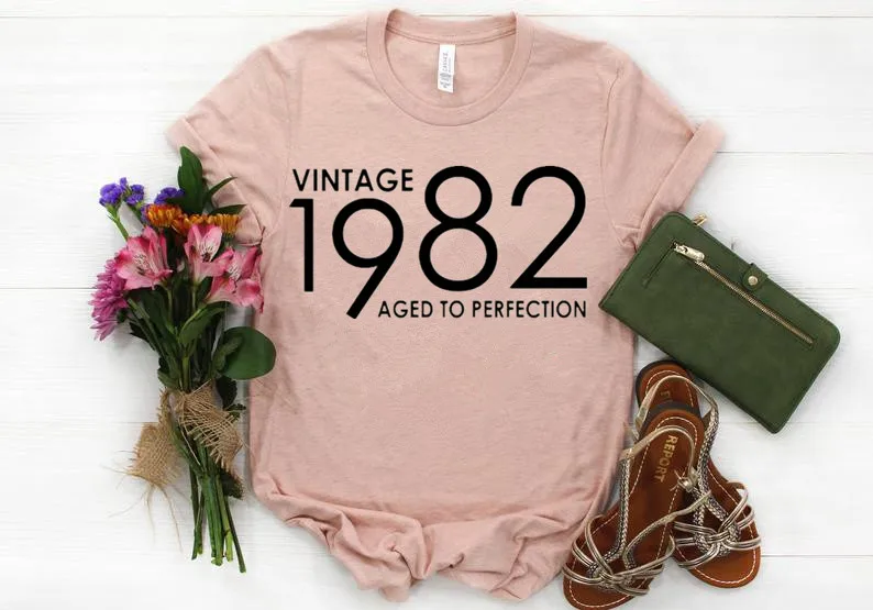 

Vintage 1982 40th Birthday Gift Party T-Shirt 100% Cotton Plus Size Female Clothing O Neck Shirt Short Sleeve Girl Top Tee y2k