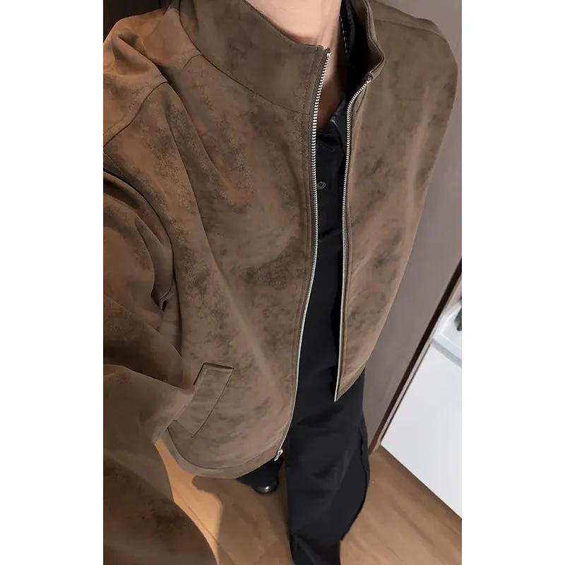 

Мужская кожаная куртка Cleanfit в американском стиле, винтажная, для байкеров, свободного кроя, из полиэстера, на молнии, осенняя