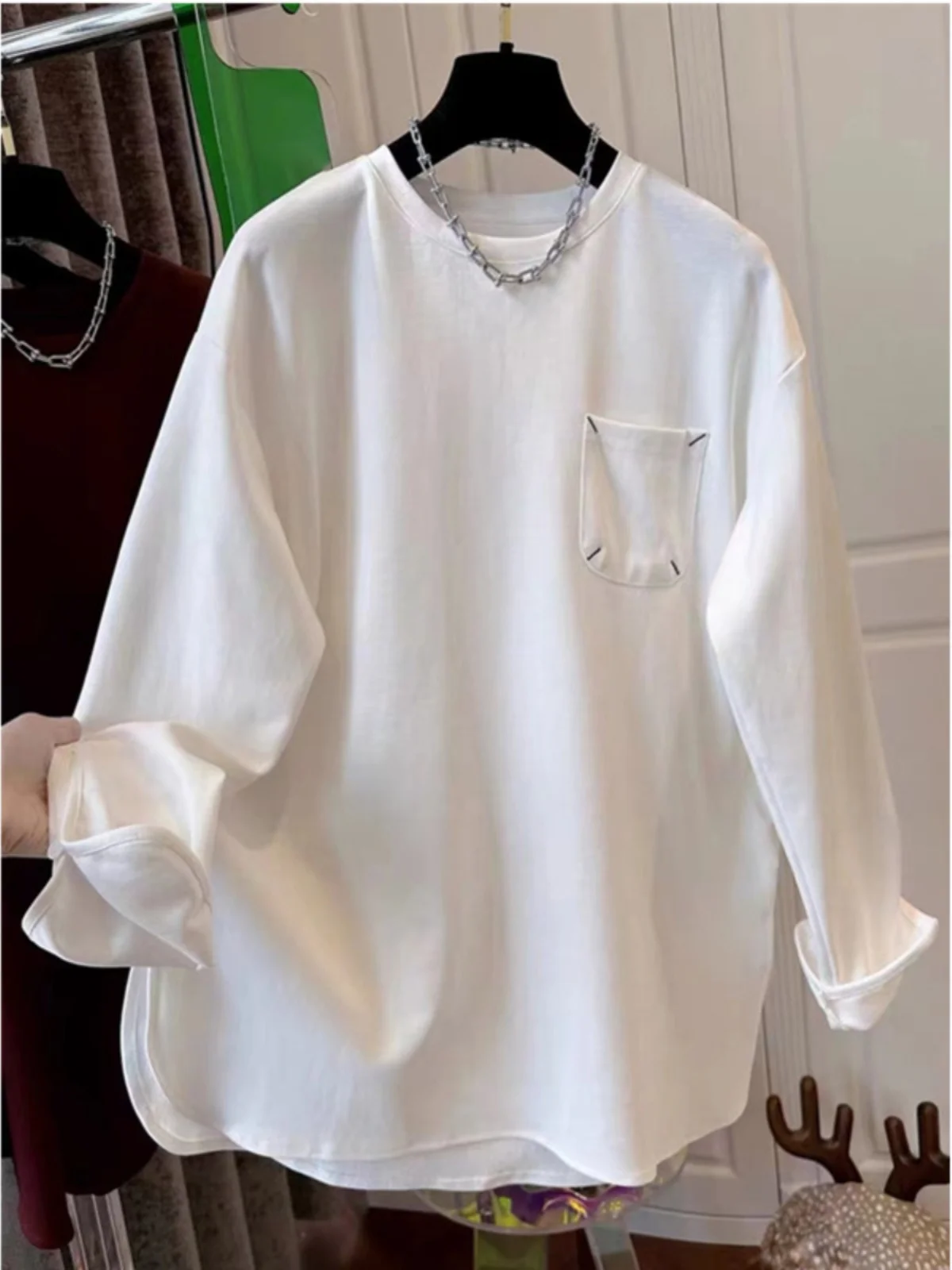 

Thiened Floing Long Sve Base irt Women's Autumn Winter Mid-Length T-irt Velvet Top Guangzhou Thirteenth Fac