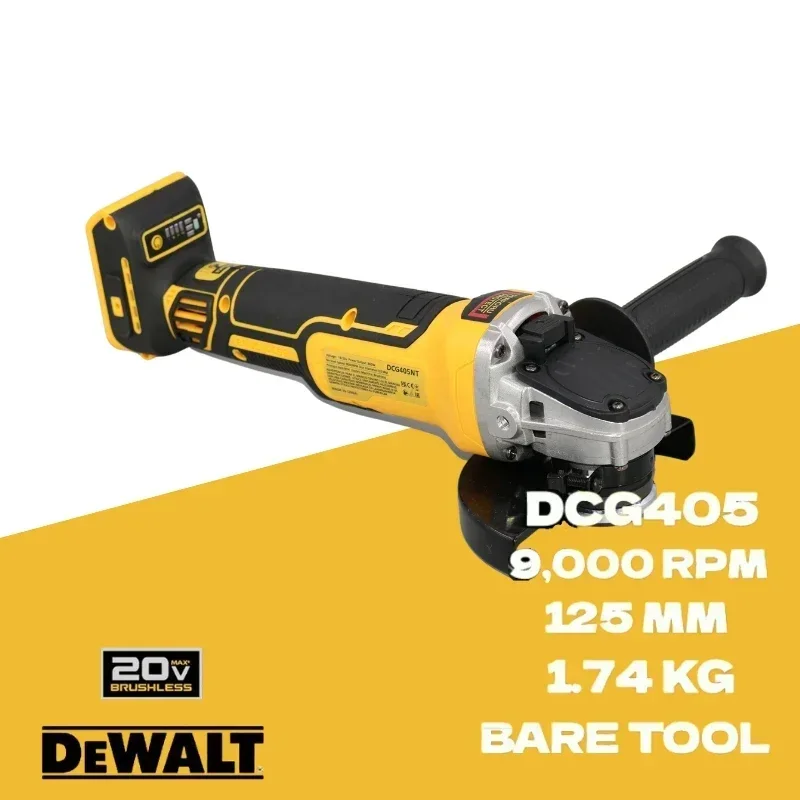 DEWALT 리튬 배터리 브러시리스 플랫 헤드 앵글 연마기 베어 공작 기계 절단기, DCG405, 100mm, 125mm, 18V