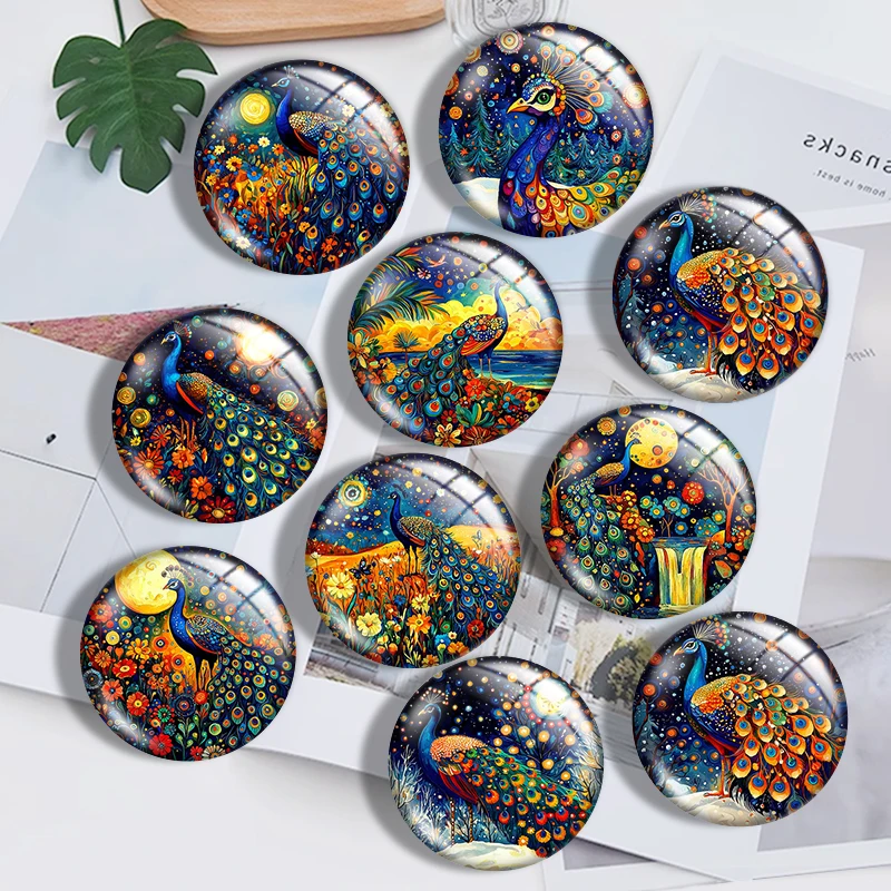 Magical Scenery Whimsical Peacock mix 12mm/18mm/20mm/25mm Round photo glass cabochon demo flat back Making findings