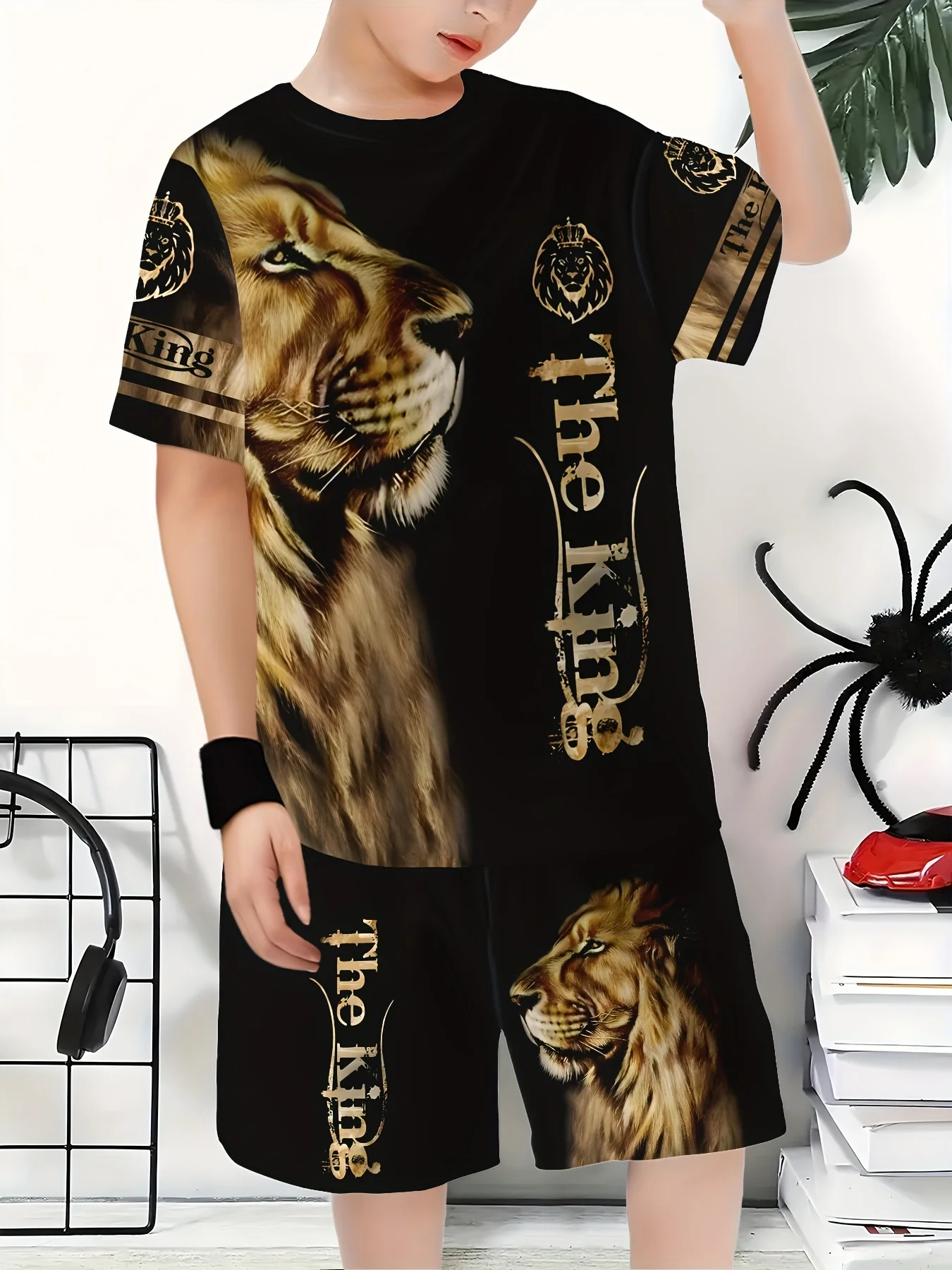 

2025 Summer New Tiger Pattern 3D Printed Top and Shorts Two-piece Set, Suitable for Girls and Boys To Wear Outdoors