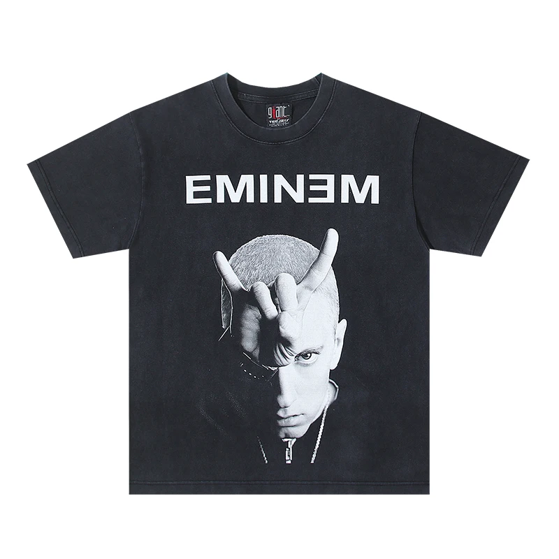 

Summer 25SS Vintage Portrait Pattern Printed Washed Top High Street Hip Hop Rock Casual Loose Cotton Oversize Trendy T-shirt