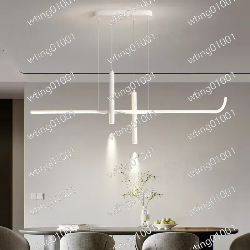 for Modern Minimalist Linear LED Chandelier with Integrated Spotlights Sleek Pendant Lighting Fixture for Dining Room Kitchen