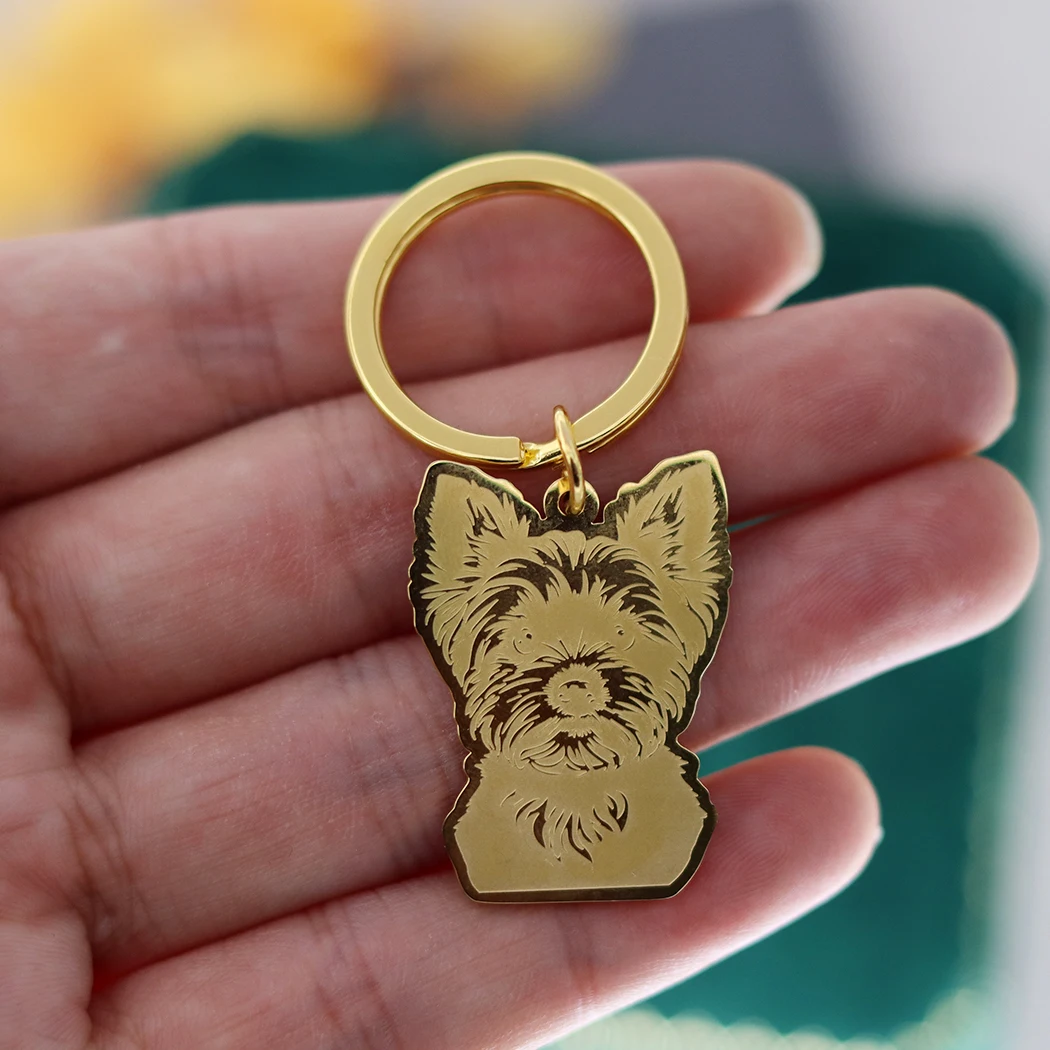 Pet Charms Yorkshire Terrier Dog Stainless Steel diy Kids Gifts Keychain for Women Men Jewelry Key Rings Bag Deco Supplies Free