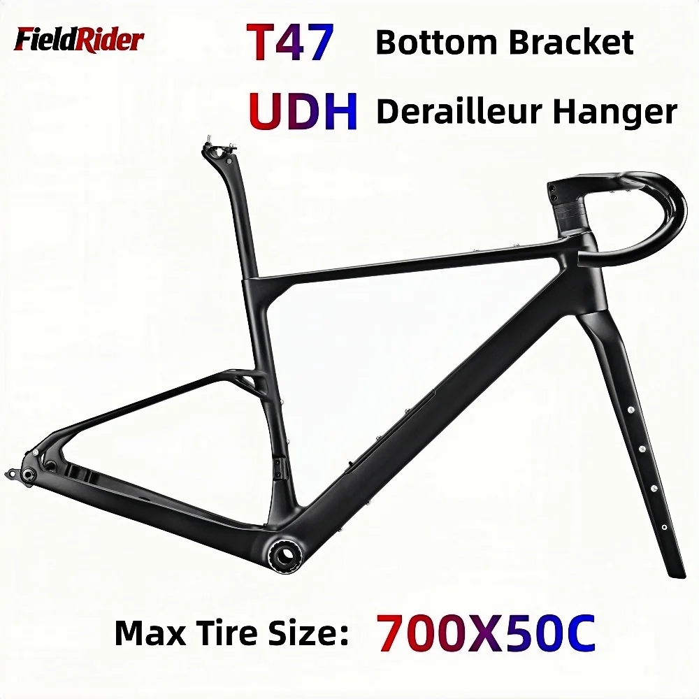 

Новая карбоновая рама для гравийного велосипеда R003 T1100 с полной внутренней проводкой кабелей, 700*50C, дисковые тормоза, каретка T47, крепление UDH, для бездорожья