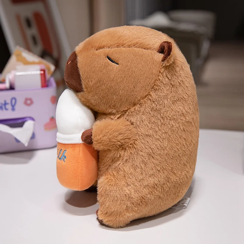 Happy Birthday Hat Capybara Plushie Stuffed Cartoon Swag Hug Milk Bottle Capibara Plush Toy Unique Birthday Gift for Boy Girl