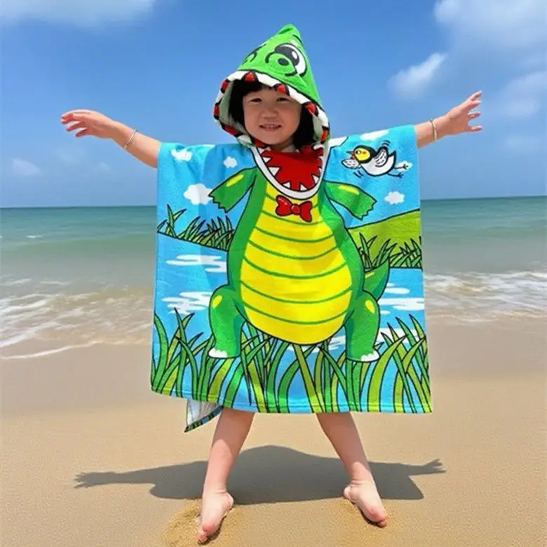 Printing Quick-dry Cartoon Animals Hooded Beach Towel Cute Bath Soft Microfiber For Kids Toddlers Pool Poncho Beach Towel Kids