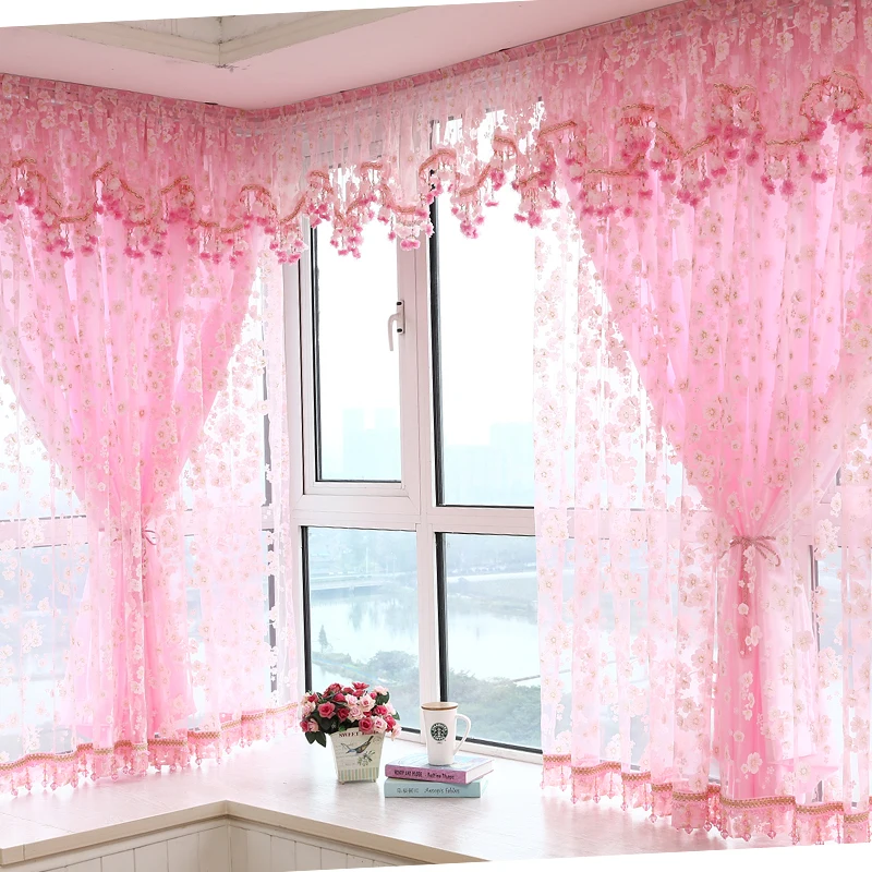 Magic Paste Princess Curtains Pastoral Korean Floral Tulle Door Window Drape Sheer Easy Install Bedroom Cortinas de Dormitory