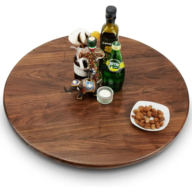 MAGIGO 24 Inches Black Walnut Wood Lazy Susan Organizer, Solid Wooden Round Turntable, Rotating Tray for Table Top/Counter Top