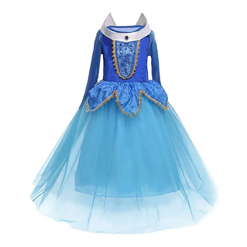 Girl Princess Dresses Up Kids Sleeping Beauty Blue Pink Fancy Costume Children Christmas Birthday Party Ball Gown Aurora Clothes