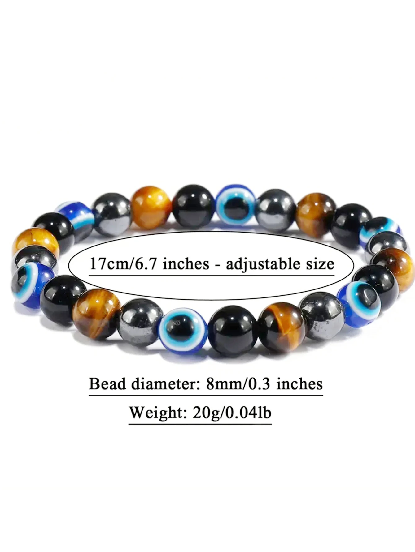 OAIITE 8mm New Turkish Evil Eye Bracelet for Women Charm Tiger Eye Stone Bracelet for Men Hematite Healing Health Care Jewelry