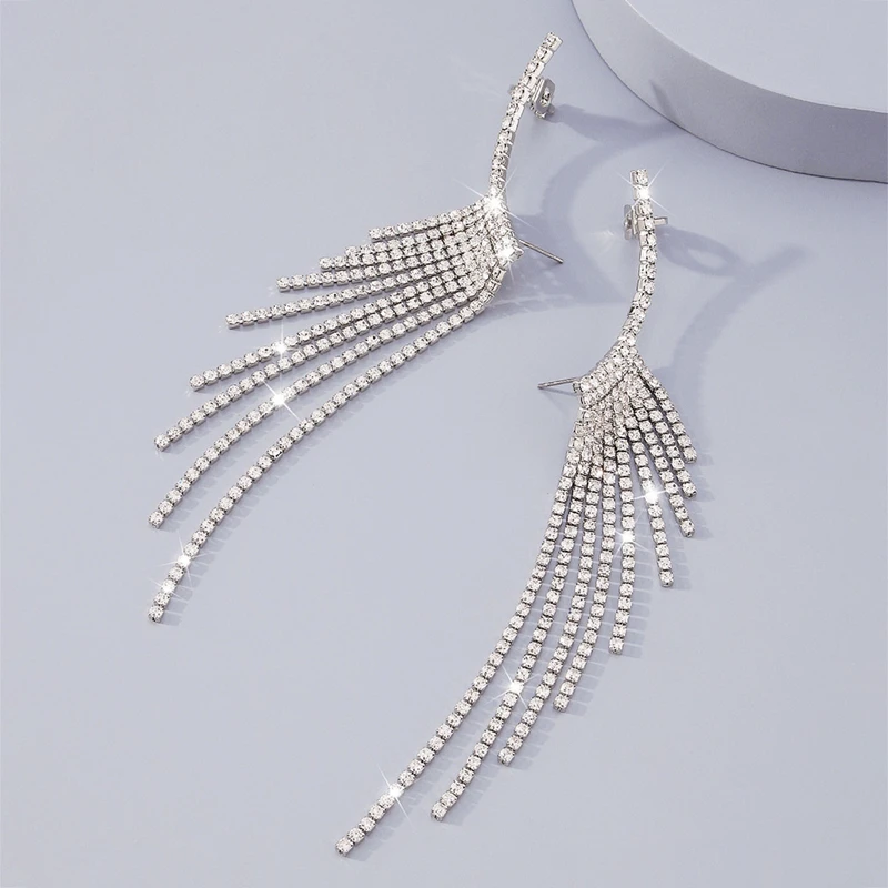 Luxury Women\'s Earrings Statement Earring Long Full Rhinestone Earrings For Women Tassel Crystal Earrings Weddings Party Jewelry