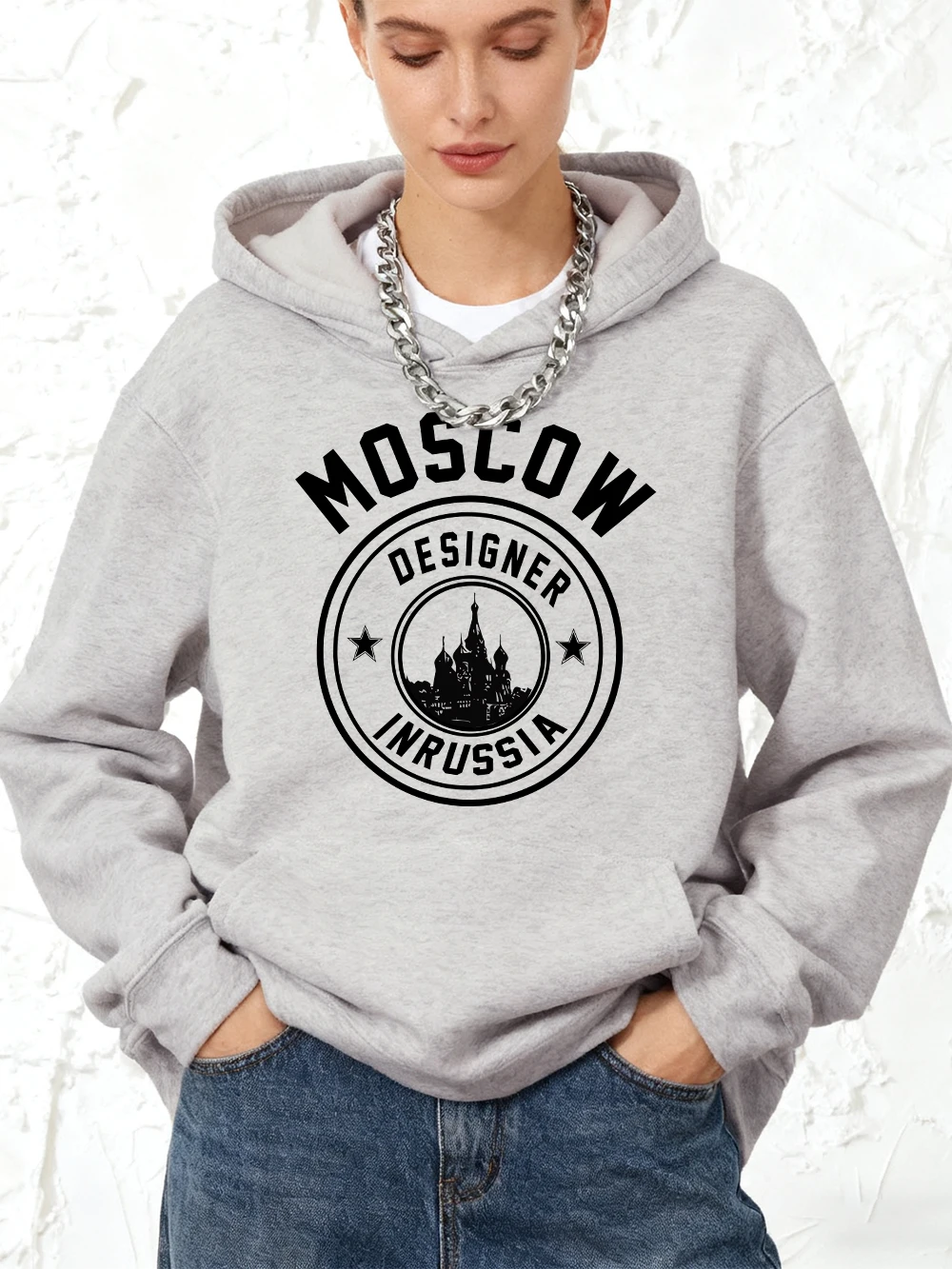 Moscou na rússia imprime hoodies algodão das mulheres inverno solto pullovers velo quente jogging moletom casual básico bolso topos