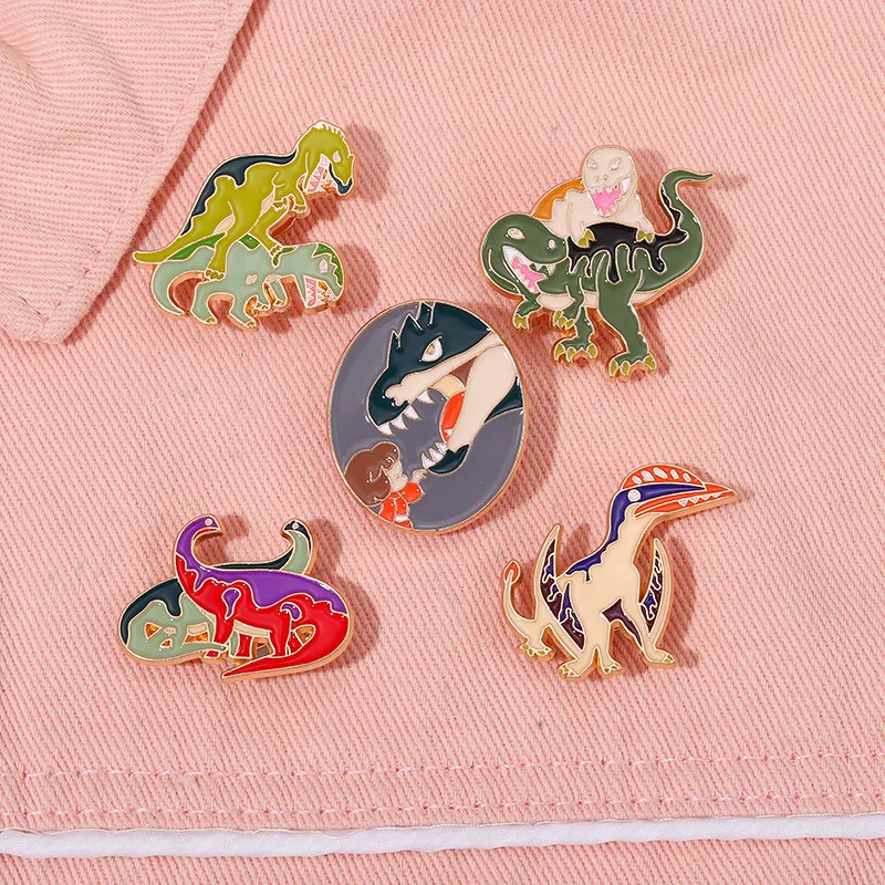 Dinosaur Enamel Pin Animal Brooch Tyrannosaurus Rex Stegosaurus Triceratops Lapel Metal Badge Women Jewelry Gift Backpack Hat