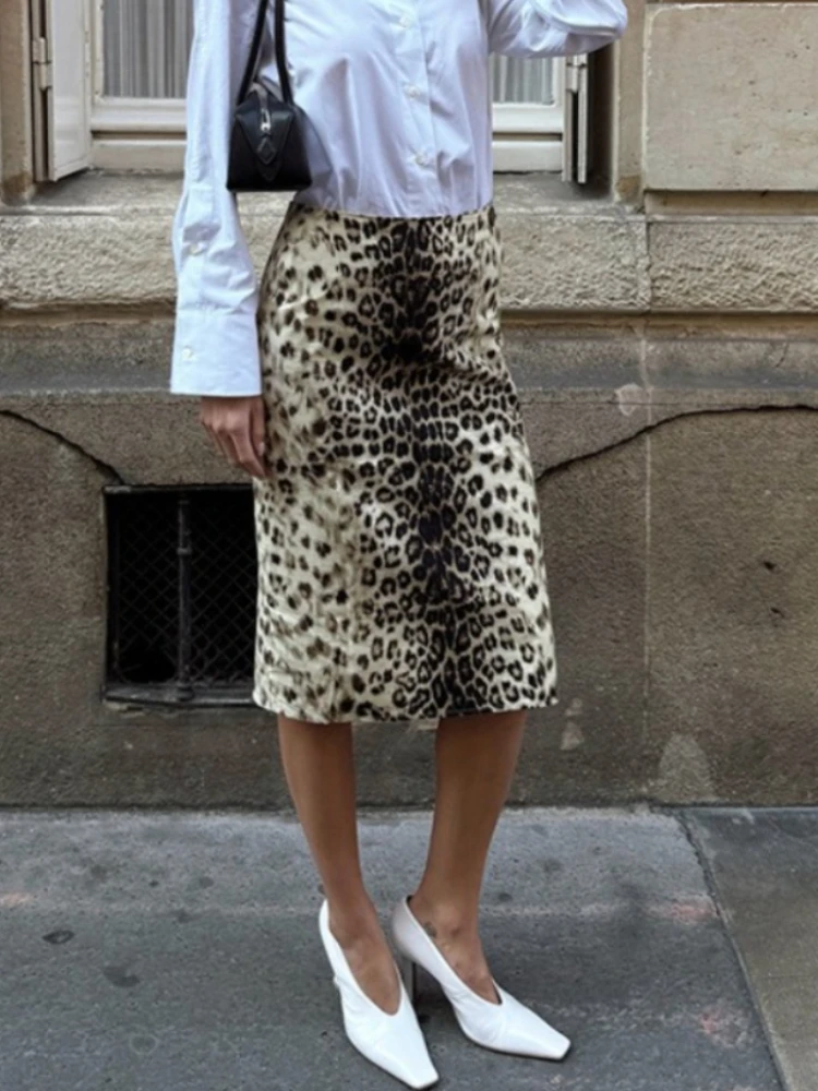 

Tossy Leopard Printed Fashion Skirt For Women High Waist Sexy Contrast Patchwork Commute Streetwear Clothes Female Maxi Skirts