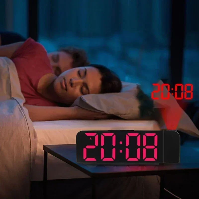 180° Rotation Digital Projection Alarm Clock LED Display Night Mode Power Off Memory 12H 24H For Bedroom Home Office