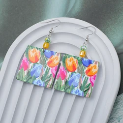 Fashion Classic Colorful Tulip Flower Square Acrylic Women's Earrings Elegant Jewelry Party Accessories Valentine's Day Gifts