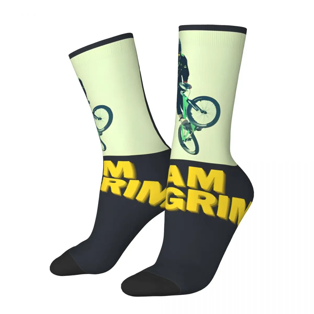 Funny Mountain Bike Jump Mount Bike Ride Crazy Men's Socks Retro Harajuku Sam Pilgrim Hip Hop Novelty Casual Crew Crazy Sock