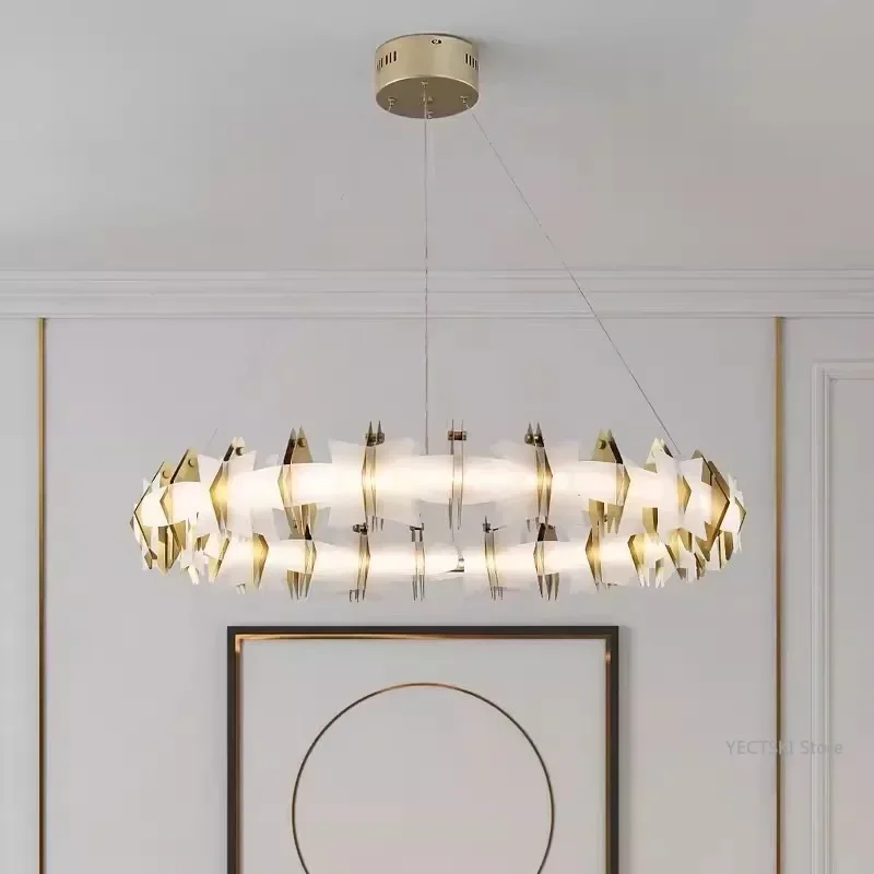 

GHEUVNJ Nordic minimalist dining room light, dining table, creative hollow living room, Italian acrylic pendant light