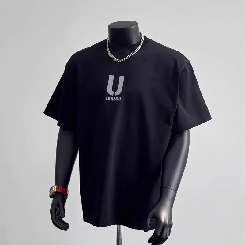 

Heavyweight Pure Cotton Short Sleeve T-Shirt Men's Summer Letter Print Casual Style Comfortable Fit Large Size Fashionable Top