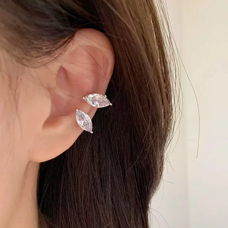 Sparkling Zircon Ear Bone Clip For Women Without Piercing Tassel Ear Cuff Clip Earrings Wedding Jewelry