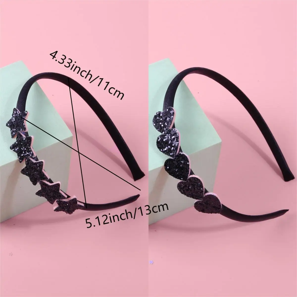 6/12 pz Oro Cachi Nero Glitter Cuore Stella Decor Fasce Per Bambini Ragazze Donne Morbide Macchia Cerchi Per Capelli Accessori Per Capelli Quotidiani