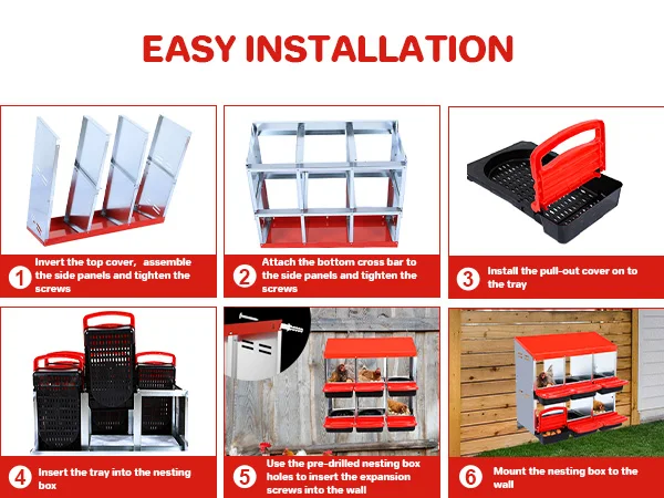 Nesting Boxes for Chickens, Chicken Coops for 6 Chickens Laying Eggs, 8 Compartments Chickens Egg Laying Nest Boxes, Galvanized Steel 8 Holes Chicken Cage for Hens