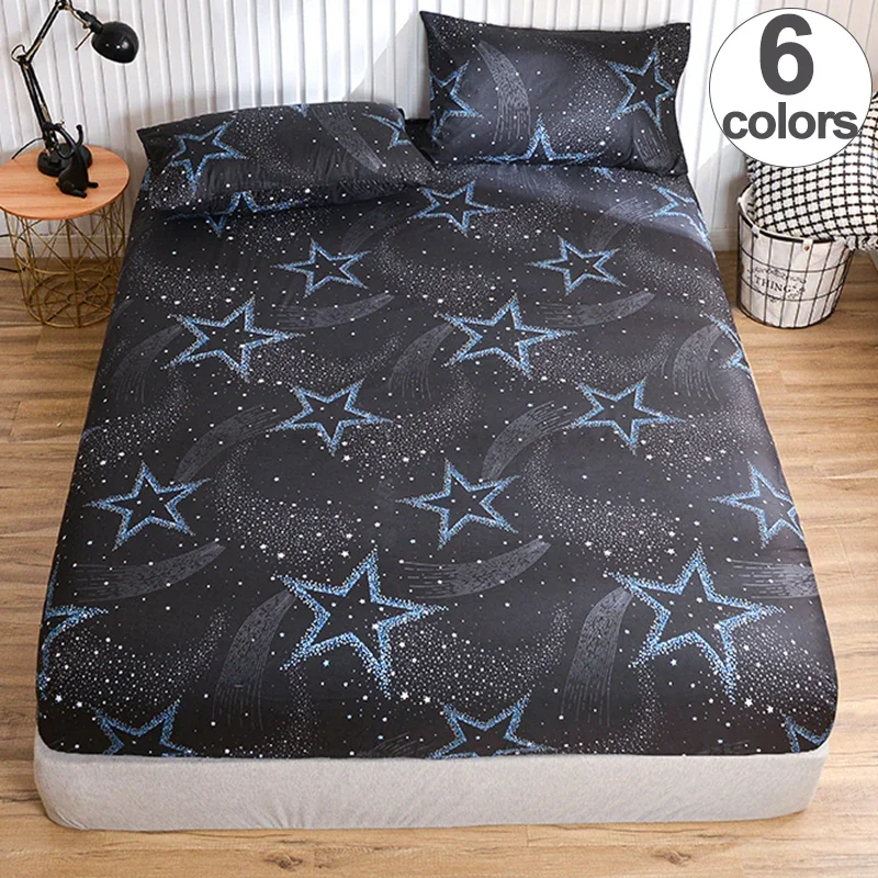 Super Soft Brushed Polyester Bed Fitted Sheet - Star Print, Hypoallergenic, Cozy, Twin/Full/King/Queen ,Customizable Size