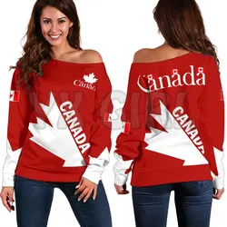 YX GIRL Canada Off Shoulder Sweater Canadian Born Proud Of It  3D Printed Novelty Women Casual Long Sleeve Sweater Pullover