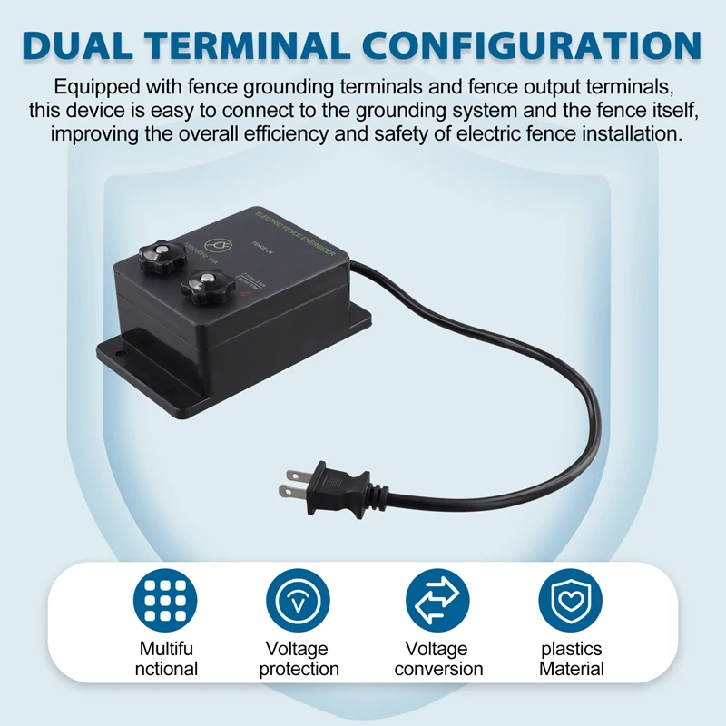 2-Mile Electric Fence Energizers For Preventing Wild Animals Intruding Output Voltage 5000 V 0.1Joule US Plug