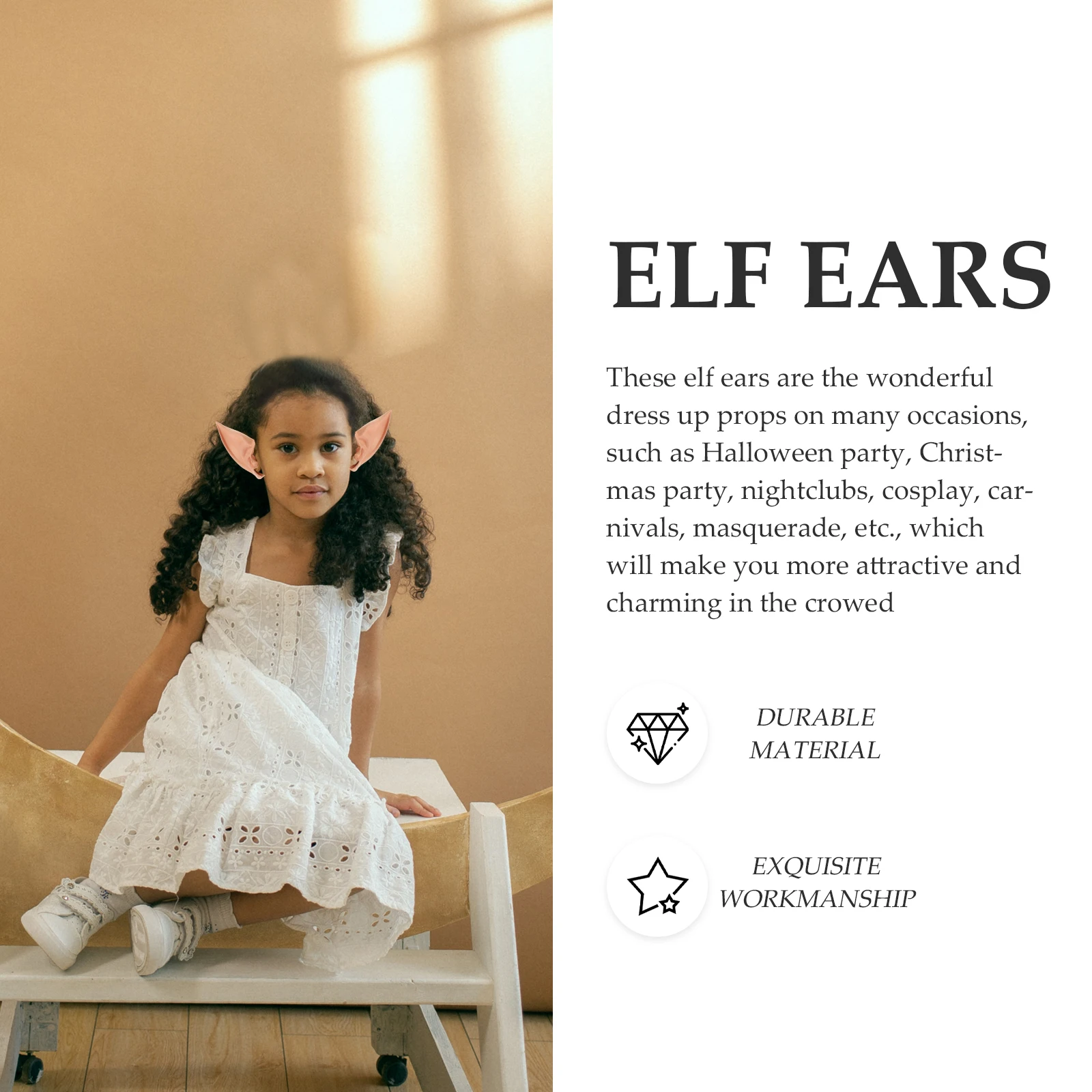 

1 Pair Elf Cosplay Fairy For Halloween Christmas Masquerade Carnival Costume Accessories Simulation Latex Ears For Women Fake