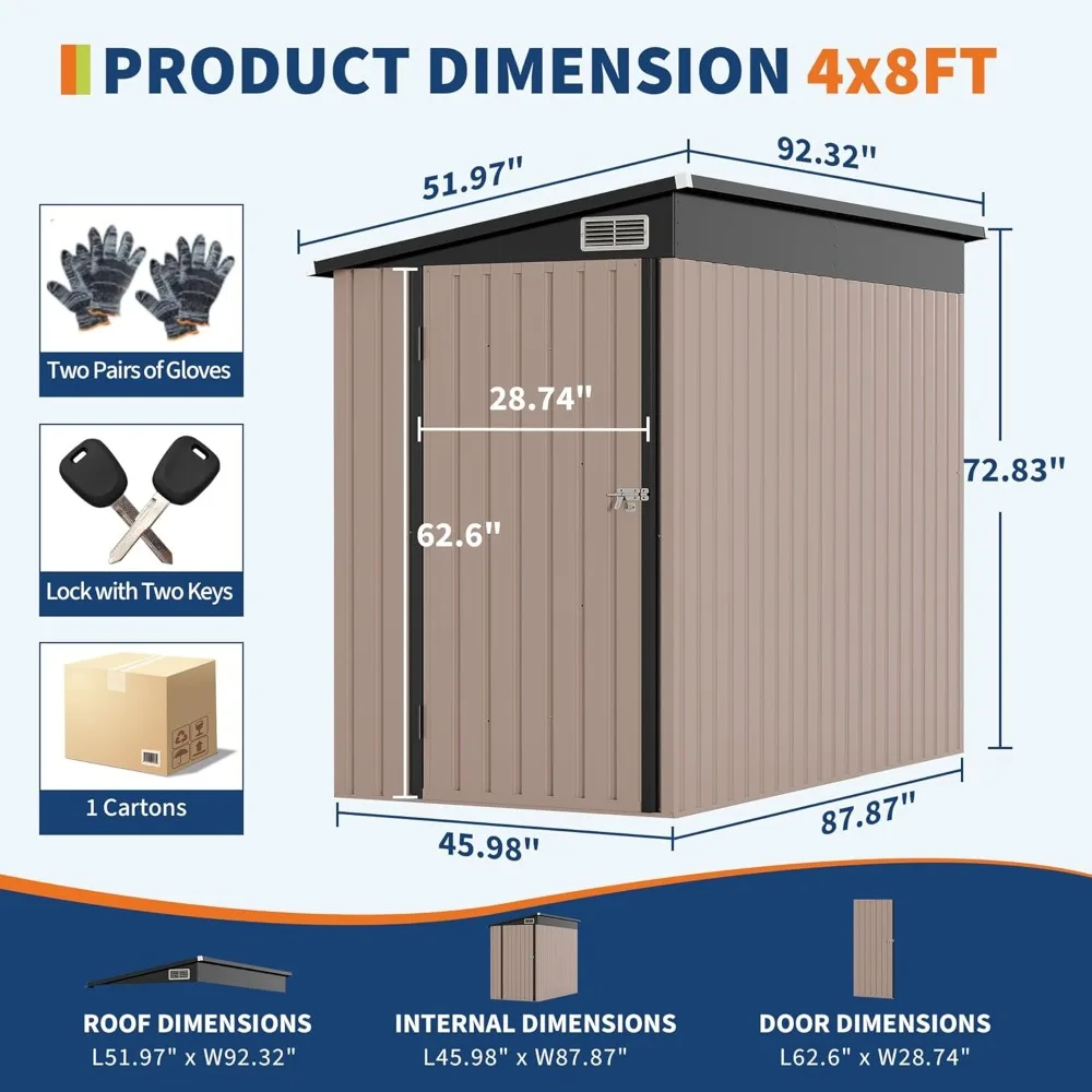

Outdoor inclined storage shed, heavy-duty inclined garden storage shed, metal wall side car shed