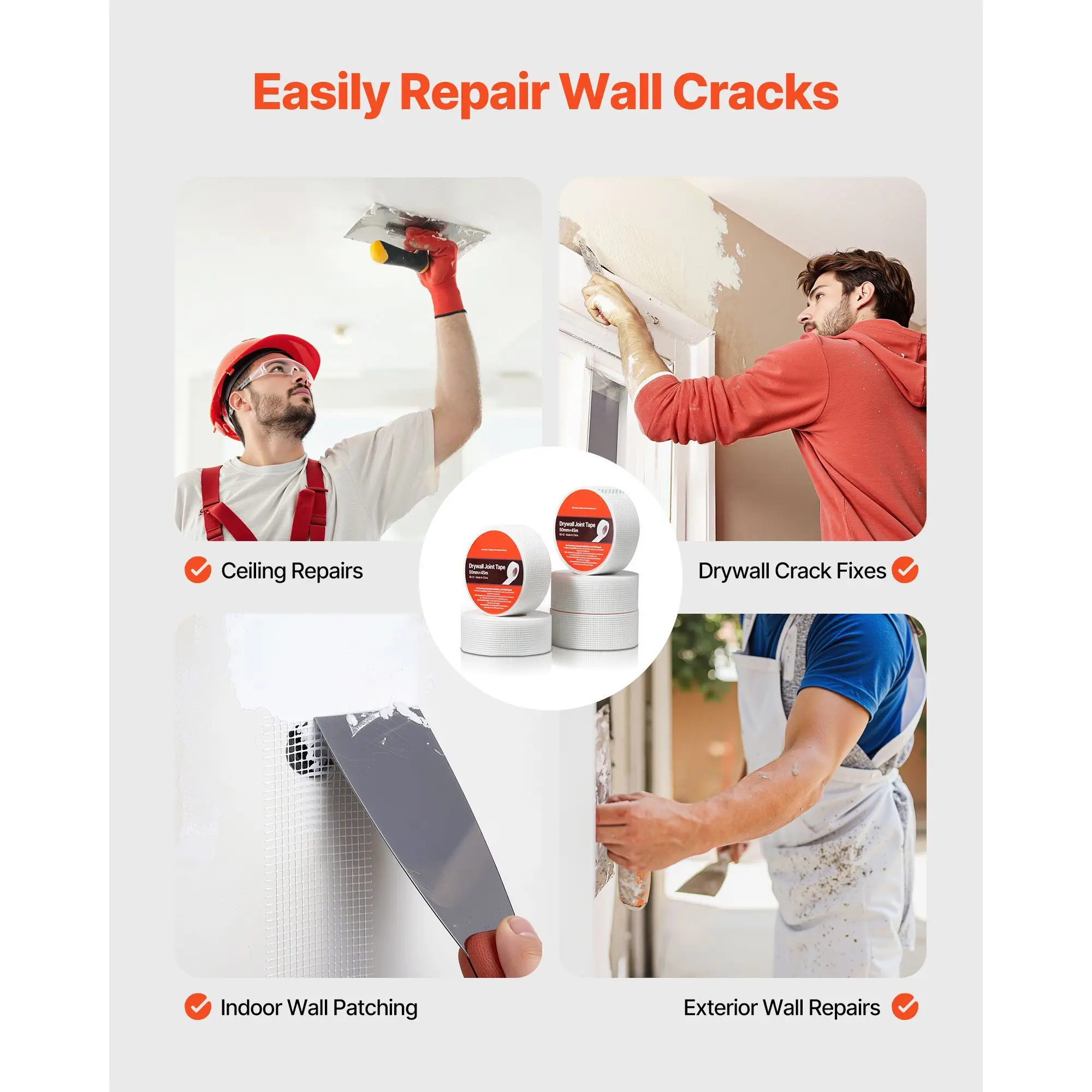 Drywall Mesh Tape, 1.97 inch W x 147.64 ft L Self-Adhesive Fiberglass Drywall Joint Tape, 36 Rolls Dry Wall Patch for Easy Sheetrock Ceiling Crack Repair, to Achieve Smooth Even Wall Surface