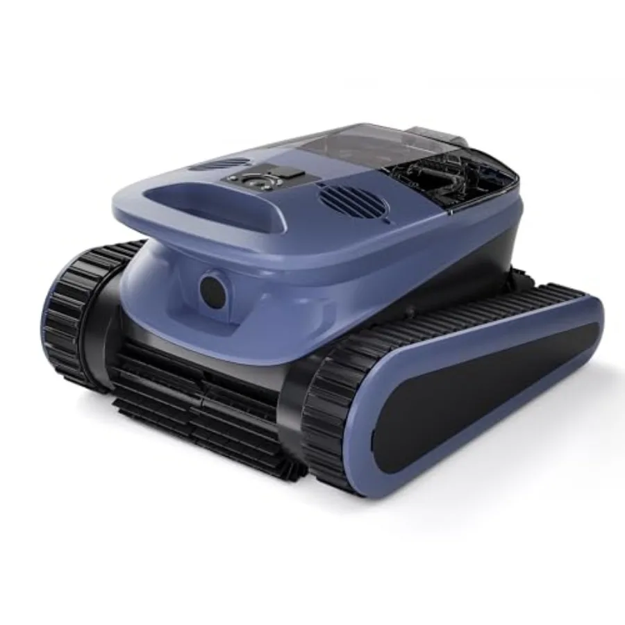

Inground pool vacuum: robotic cleaner with 4 brushes motors black-gray AI sonar navigation waterline-only mode 240-min runtime