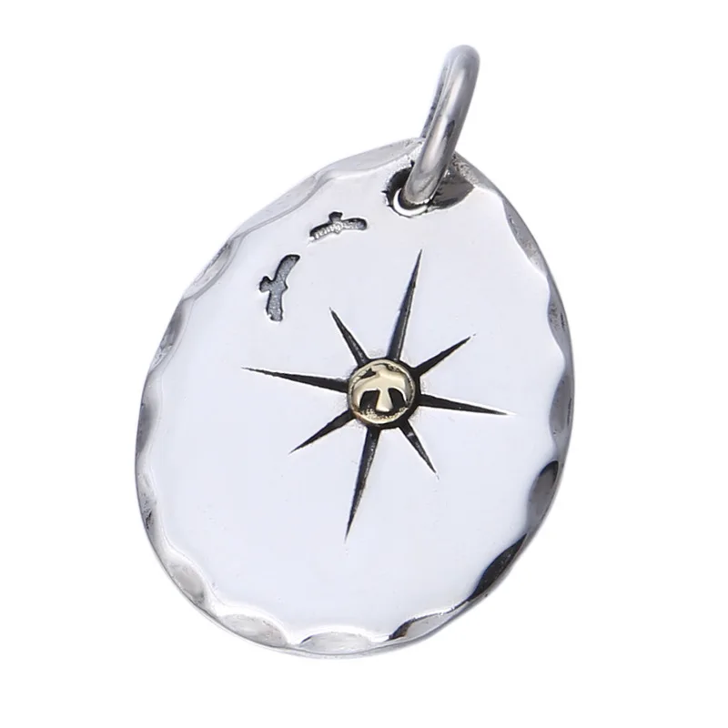 Factory wholesale S925 sterling silver men's classic retro Thai Silver Eagle series Gold ring turquoise Double E pendant