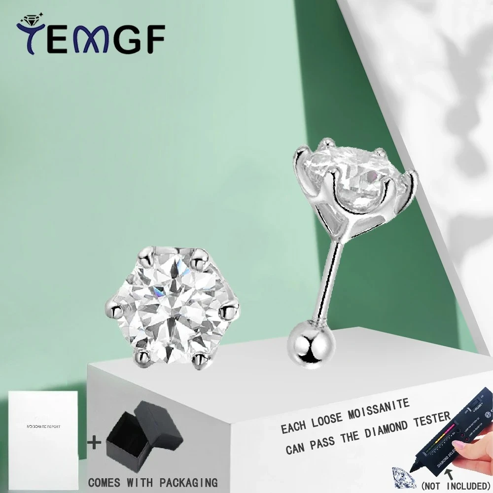 

TEMGF 3.5mm/4mm/5mm/6mm/6.5mm/8mm Moissanite Stud Earrings for Women S925 Silver Ear Fine Jewelry Elegant Wedding Birthday Gift